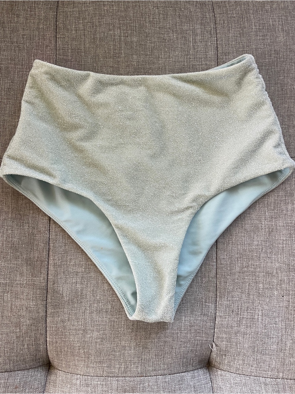 Mikoh High-Waist Glitter Bikini Bottoms Metallic Lurex Light Blue XS